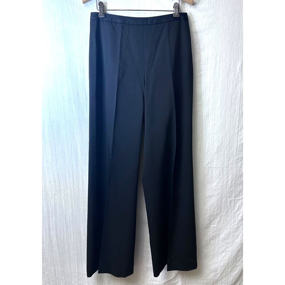 Elie Tahari Black Virgin Wool Blend Wide Leg Stretch Pants Trousers Size 6